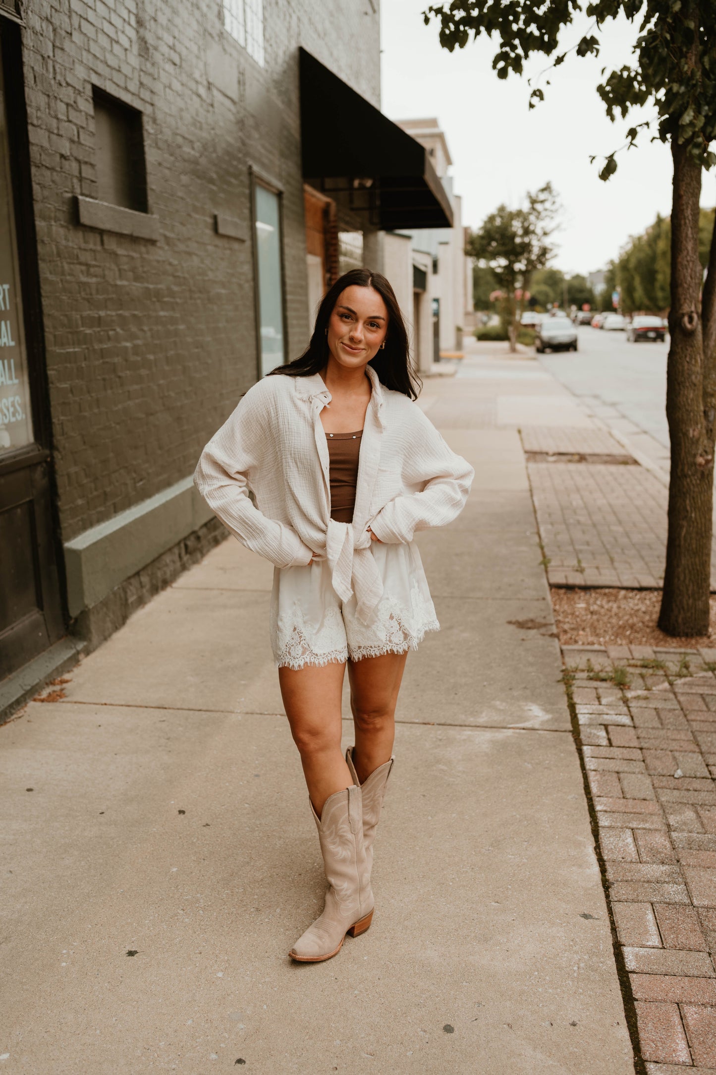 SAND GAUZE BUTTON DOWN