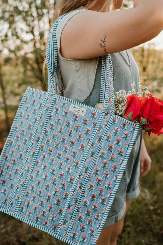 PERIWINKLE + PINK FLORAL TOTE