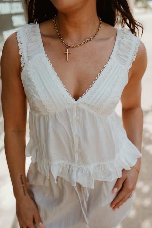 V-NECKLINE LACE TRIM TOP