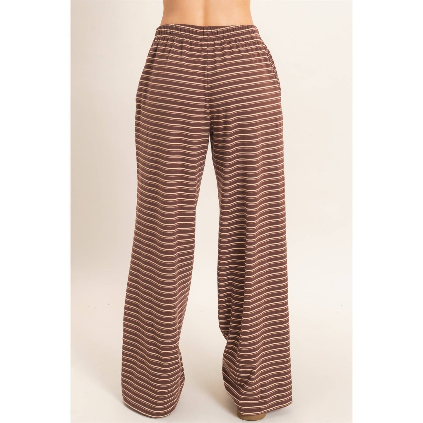 BROWN STRIPED ELASTIC LOUNGE PANTS