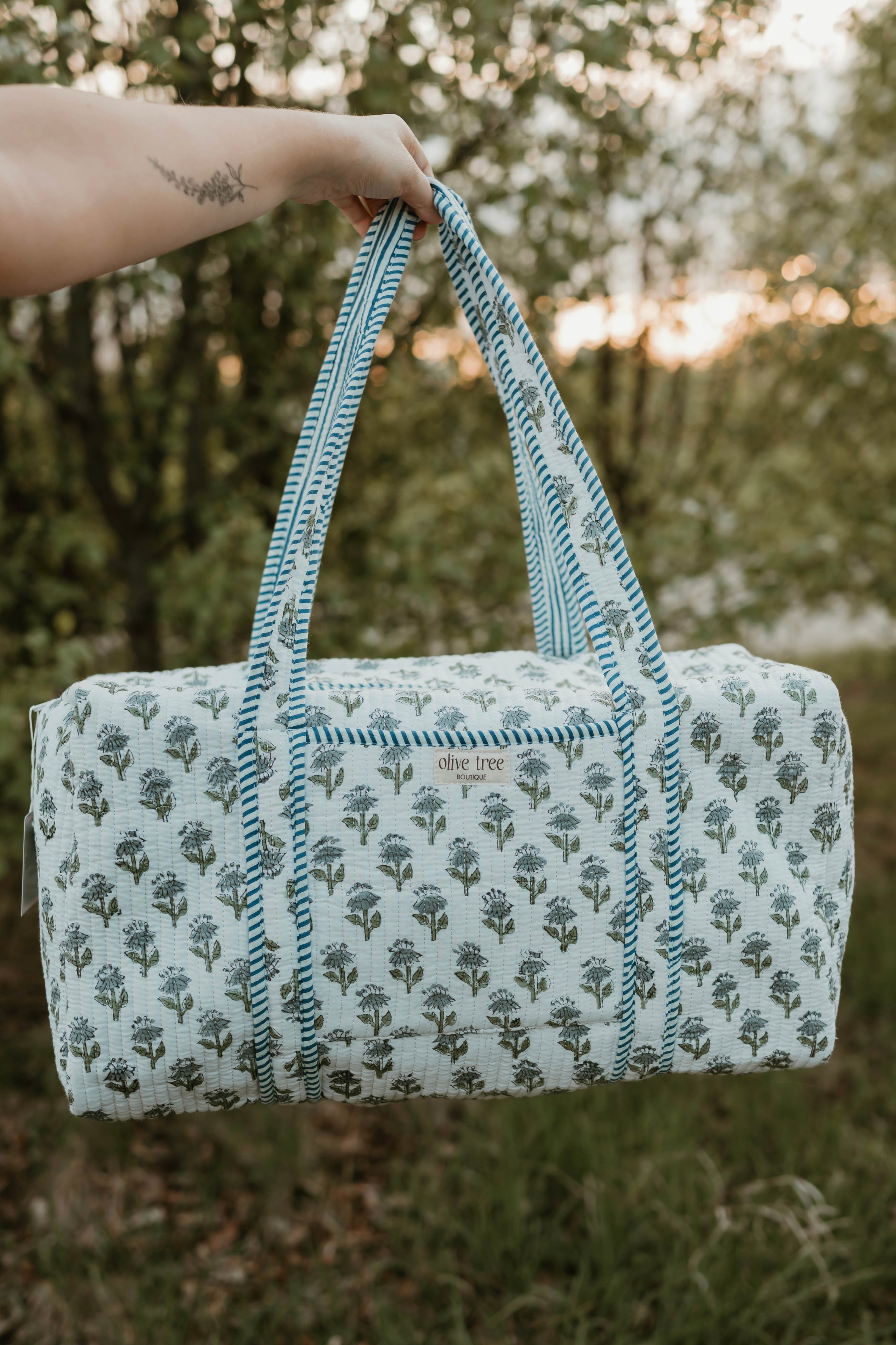 BLUE + GREEN FLORAL DUFFLE BAG