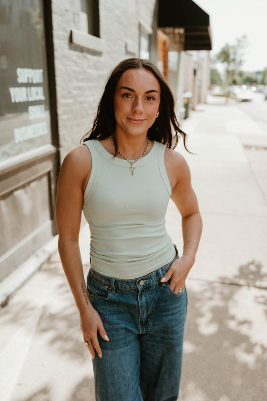 PISTACHIO REVERSIBLE RIBBED KNIT TANK
