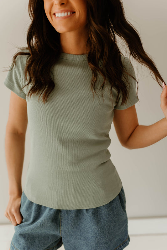SAGE RIBBED SHORT SLEEVE BASIC