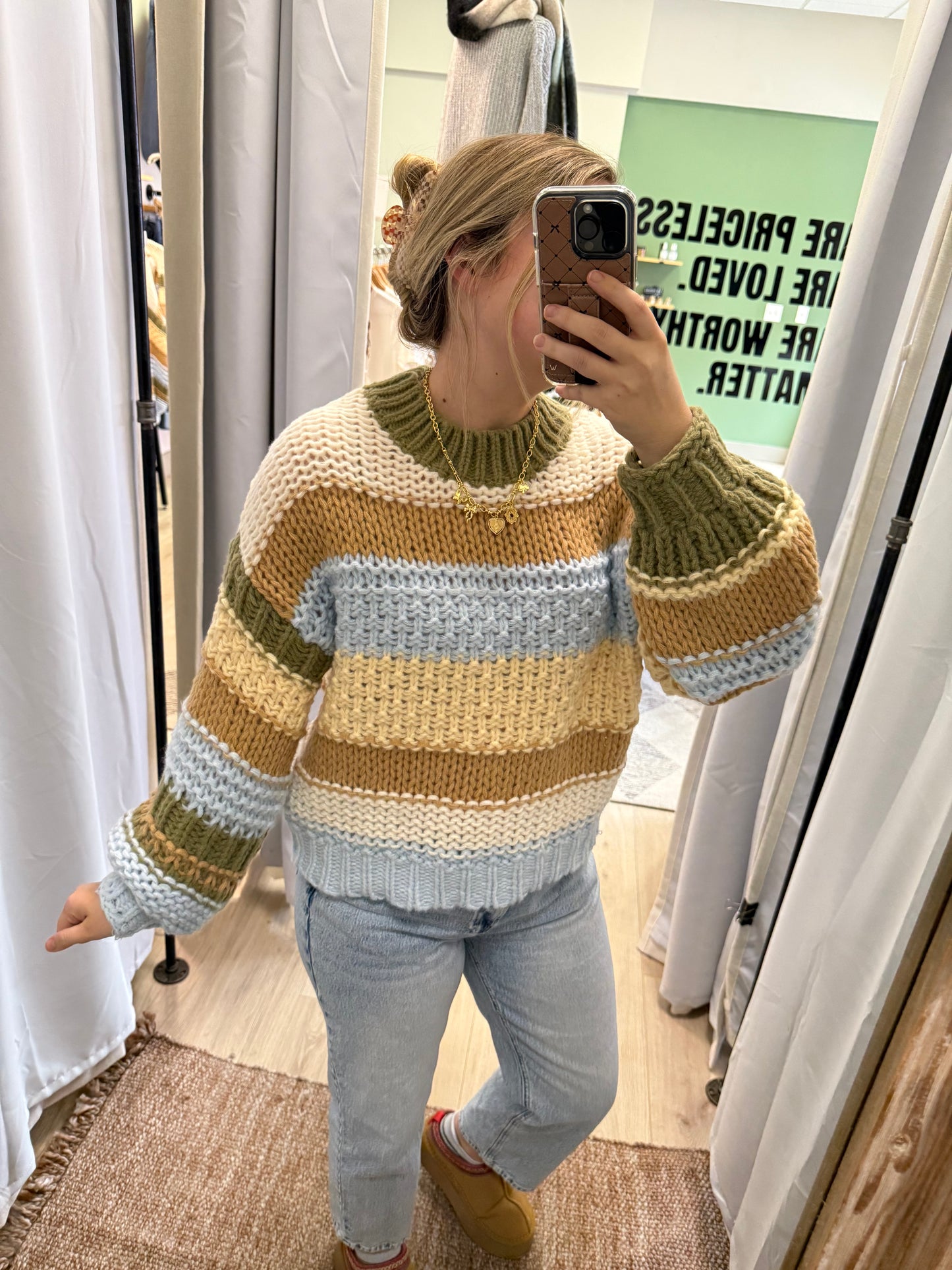 BLUE + GREEN MULTI KNIT SWEATER