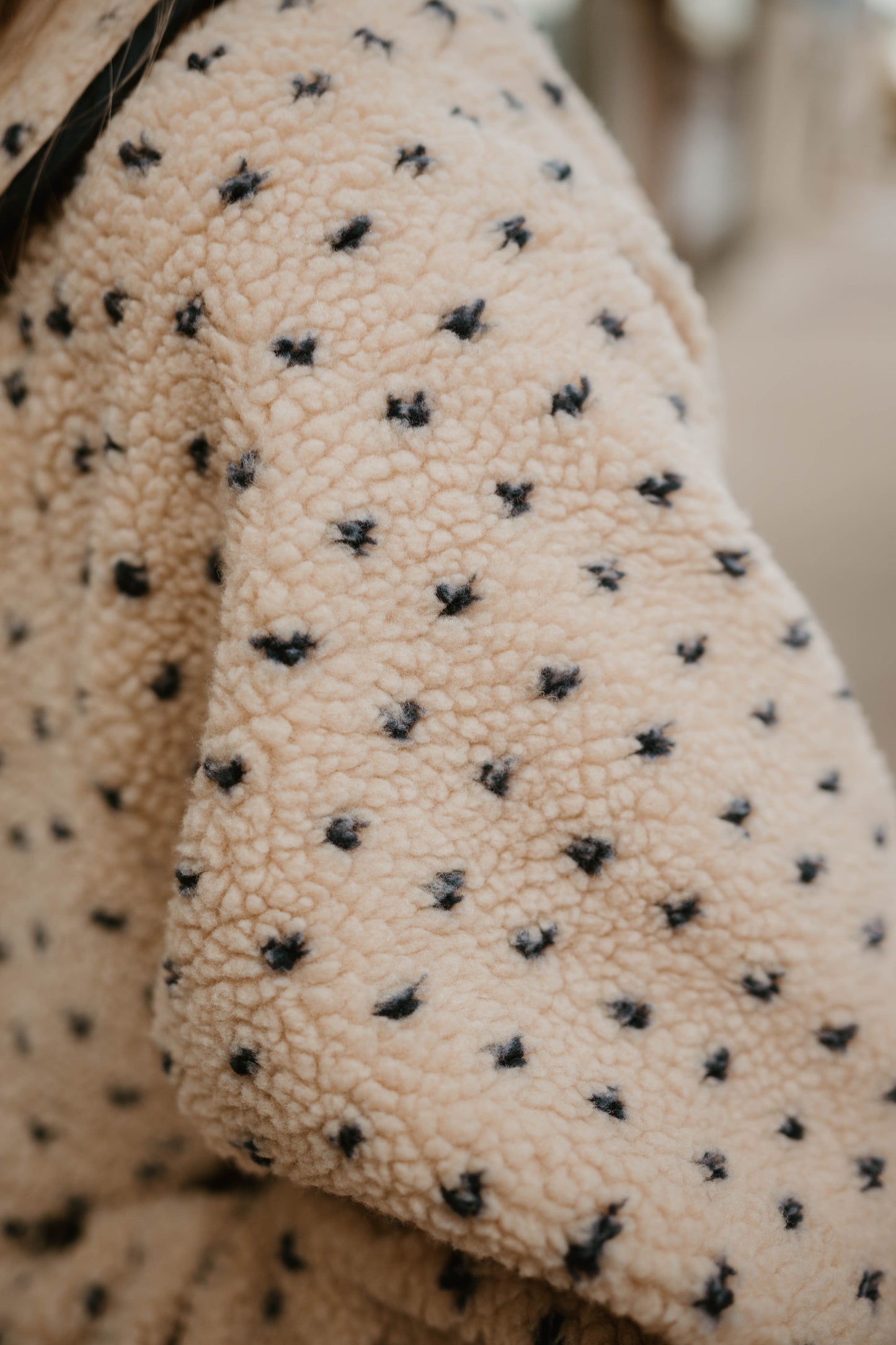 NAVY + TAN SNAP BUTTON SHERPA JACKET