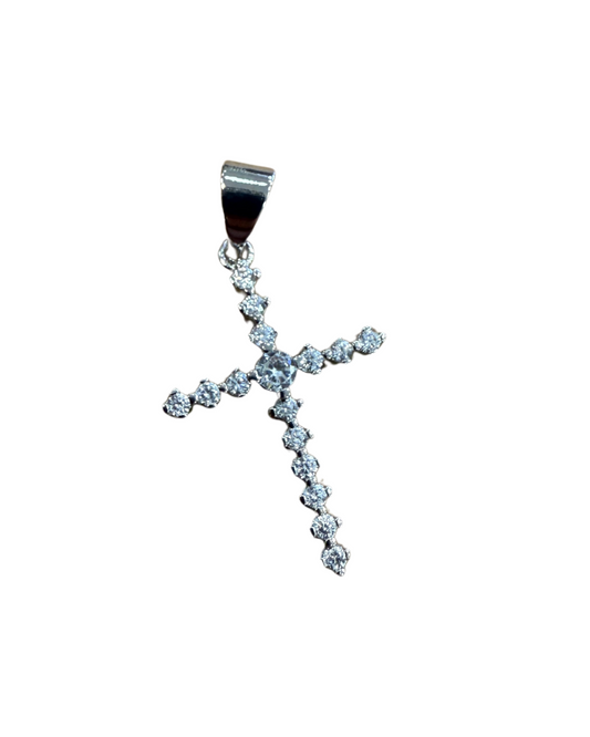 SILVER DIAMOND CROSS CHARM