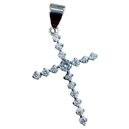 SILVER DIAMOND CROSS CHARM
