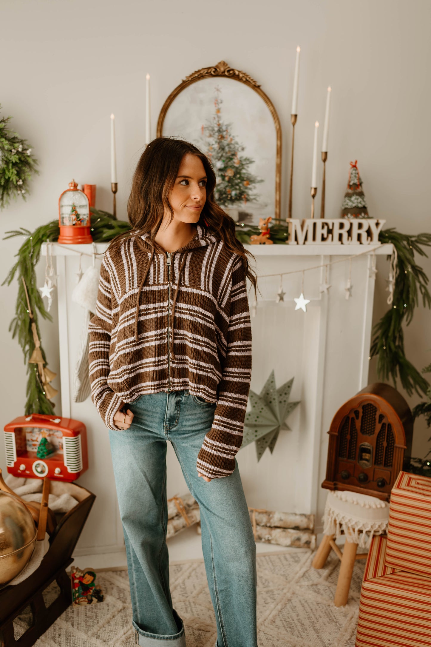 BROWN + LAVENDER KNIT ZIP UP