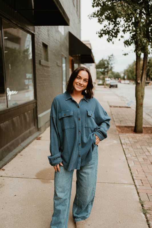 BLUE MINERAL WASH WAFFLE SHACKET