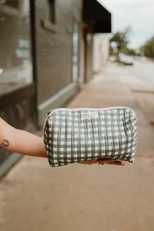 SAGE GINGHAM LARGE POUCH