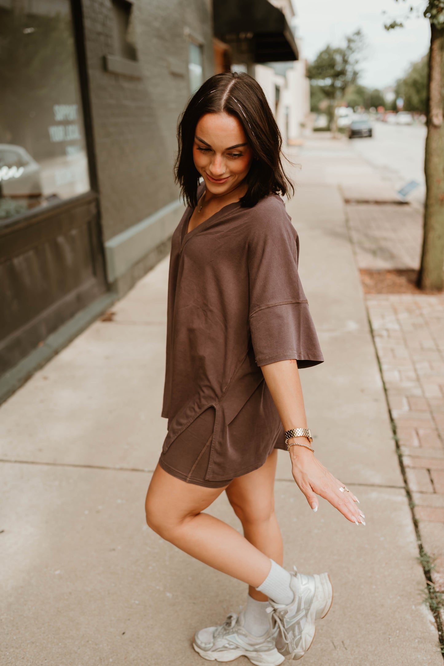 MOCHA OVERSIZED TEE + BIKER SHORT LOUNGE SET