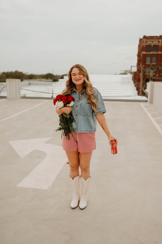 DENIM SHORT SLEEVE TOP