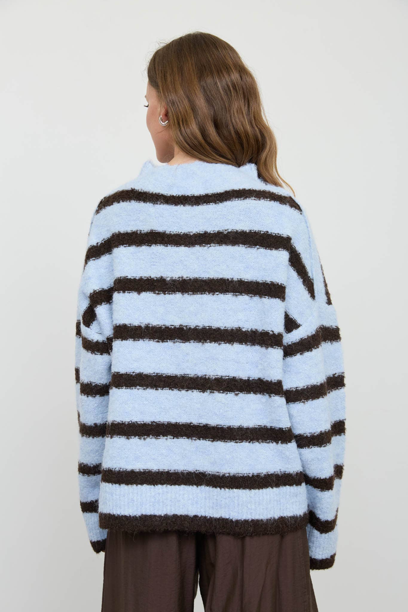 BLUE + BROWN STRIPED BUTTON DOWN CARDIGAN
