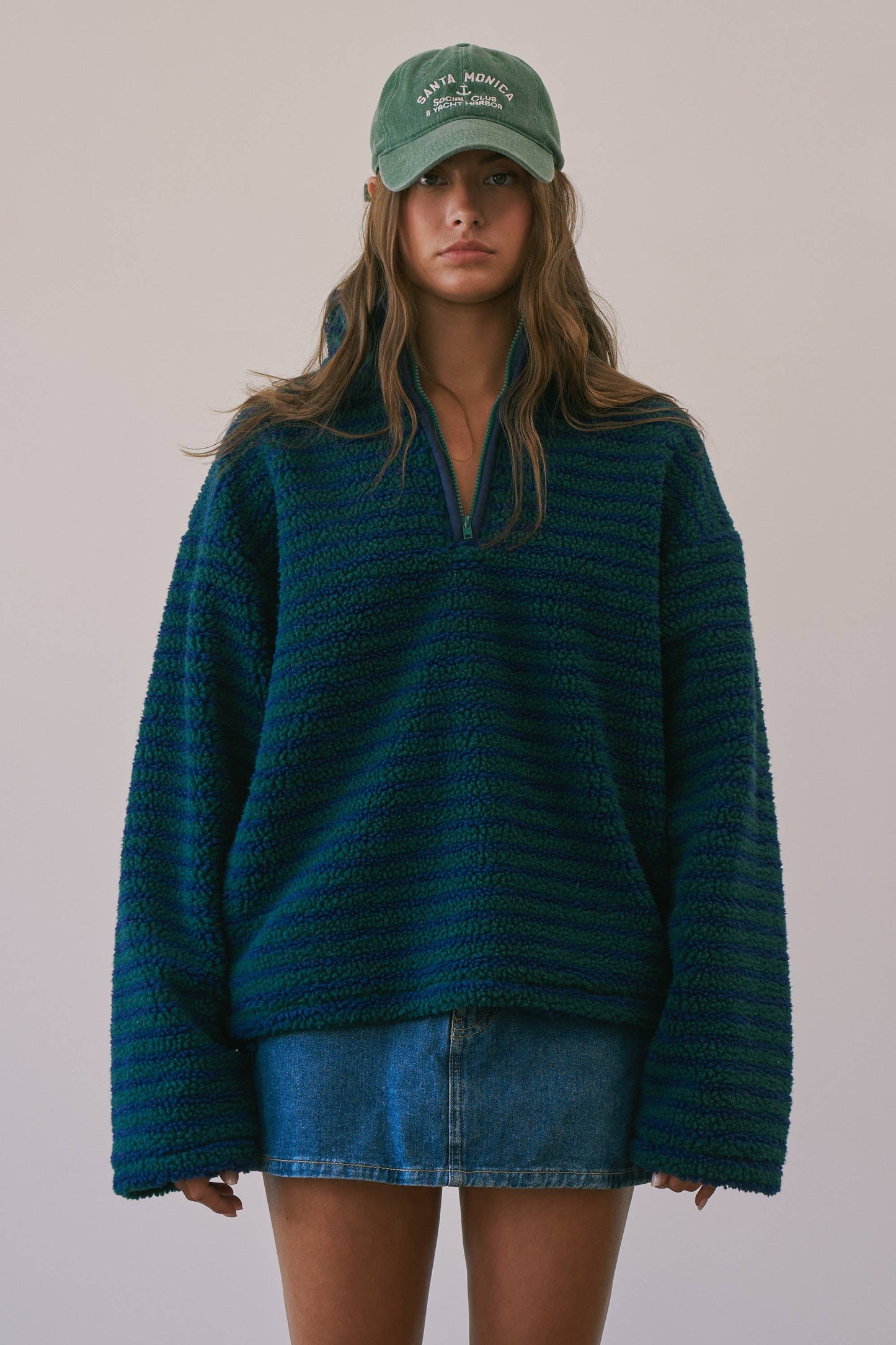 NAVY + FOREST GREEN STRIPED PULLOVER