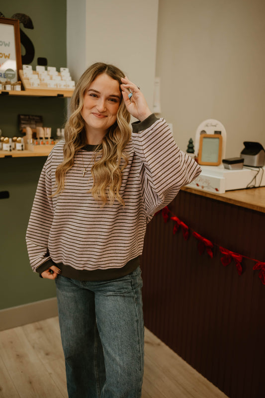 LAVENDER KNIT STRIPED PULLOVER