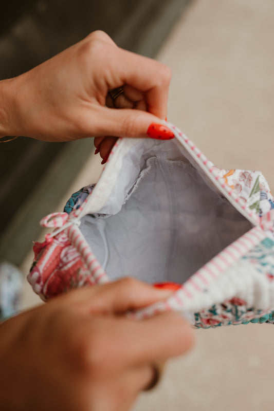 SUNRISE QUILTED PATCHWORK MAKEUP POUCH - SMALL