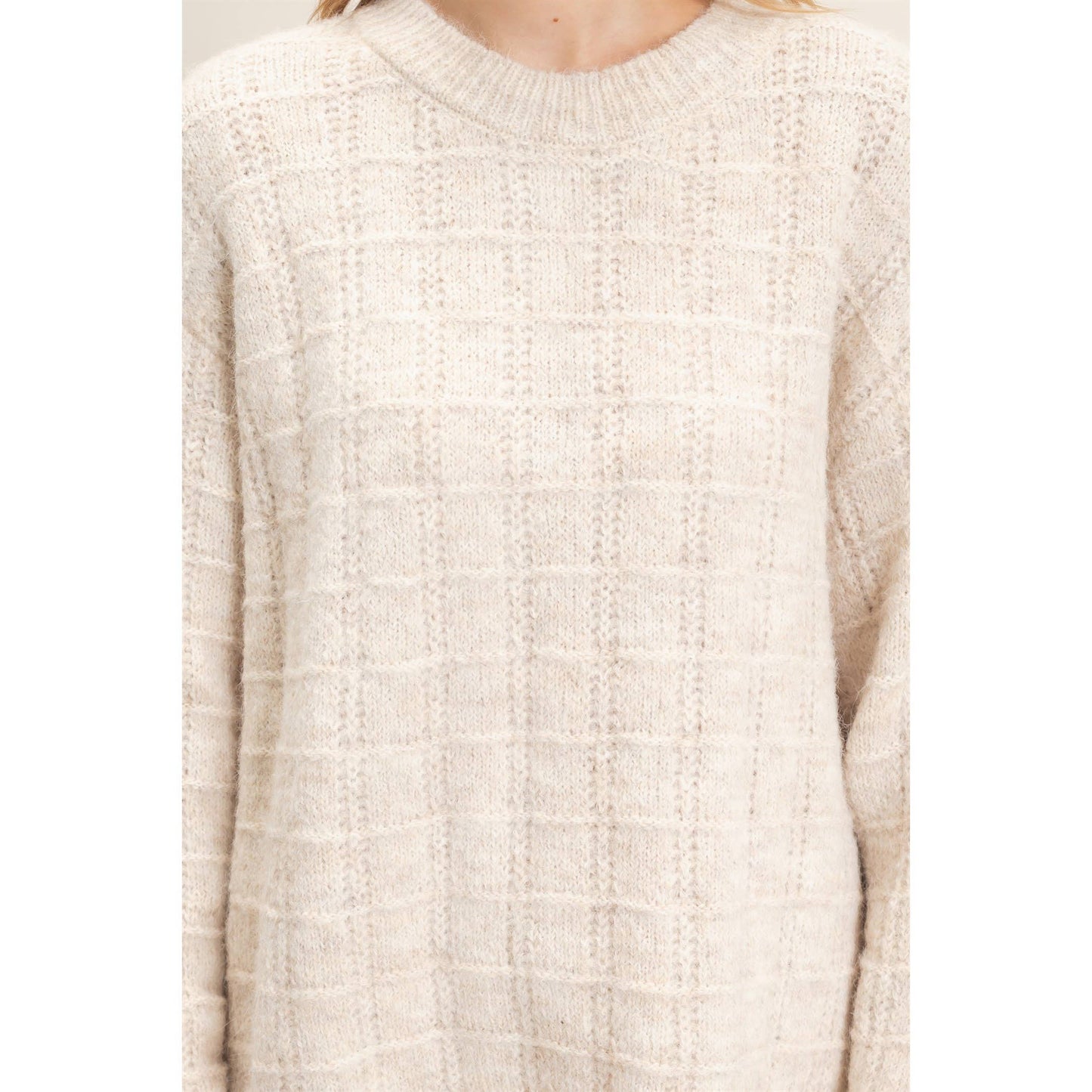 OATMEAL GRID KNIT SWEATER