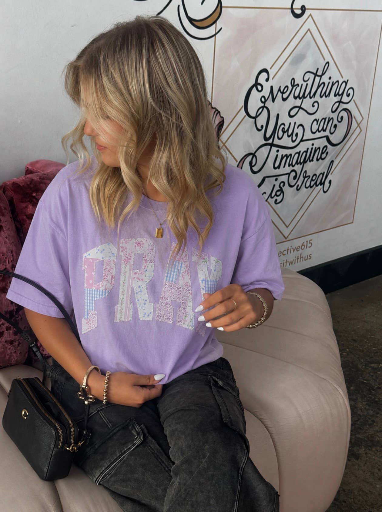 PURPLE QUILTED PRAY TEE