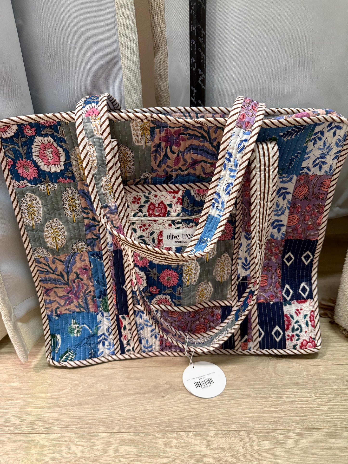 NAVY + PURPLE QUILTED PATCHWORK TOTE