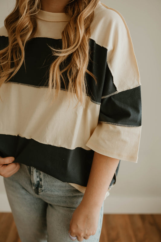 CREAM + NAVY COLOR BLOCK TEE