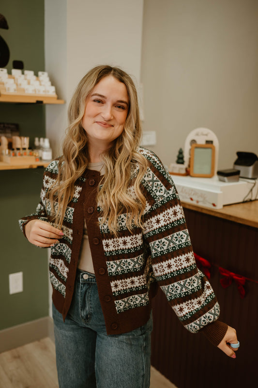 BUTTON UP GRAPHIC SWEATER CARDIGAN