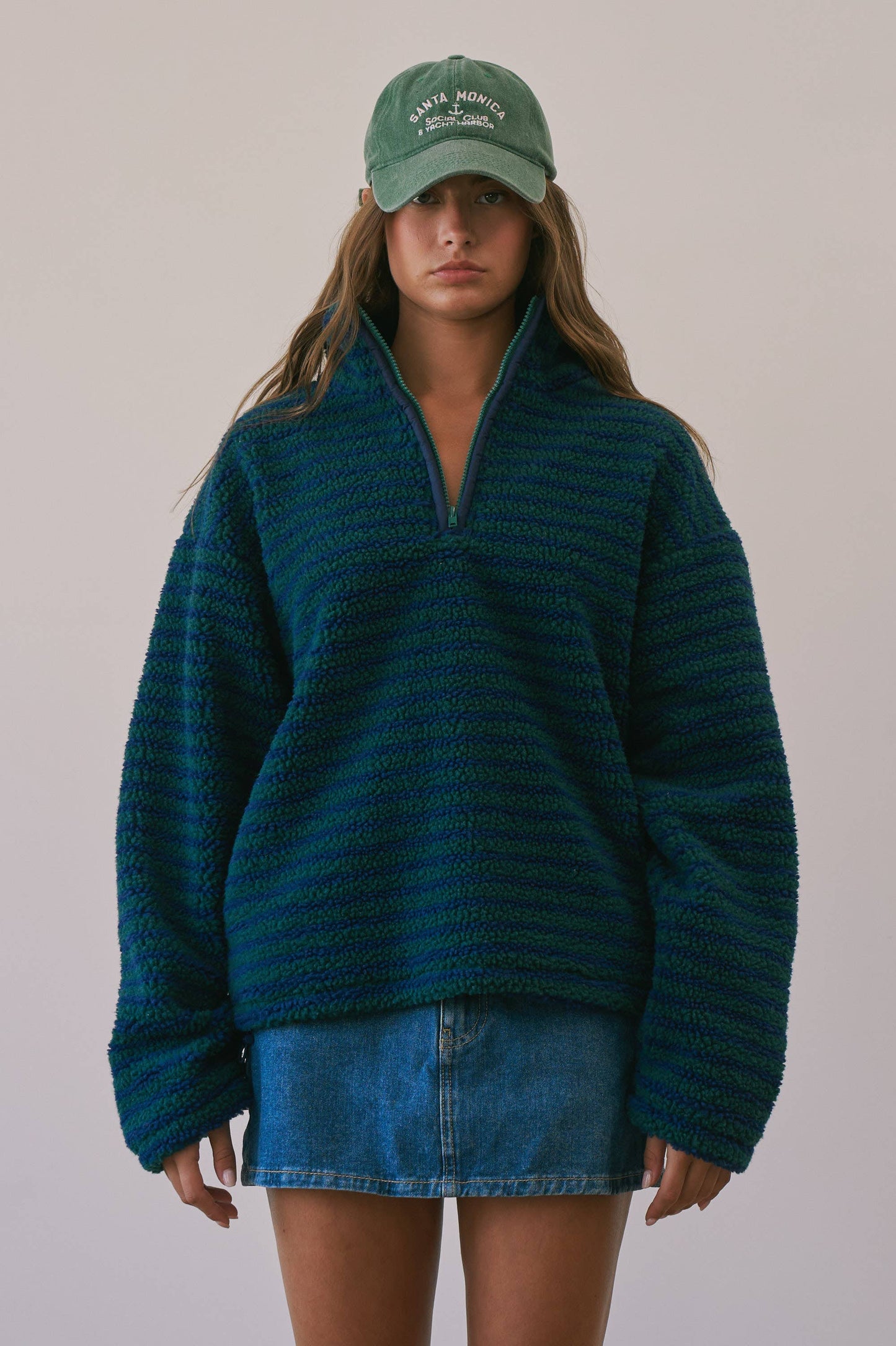 NAVY + FOREST GREEN STRIPED PULLOVER