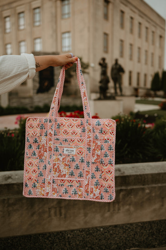 PINK PATCH QUILTED TOTE BAG