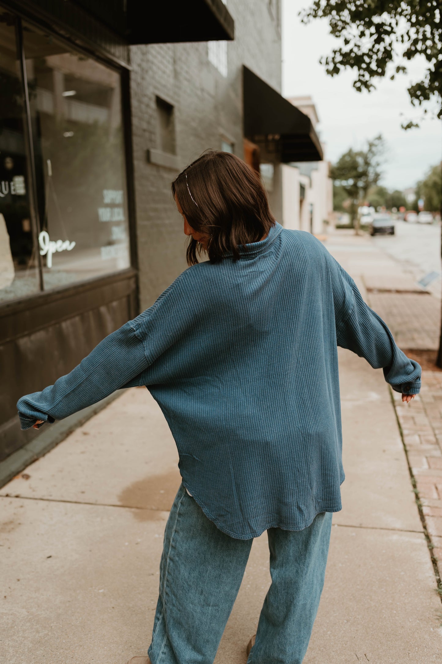 BLUE MINERAL WASH WAFFLE SHACKET