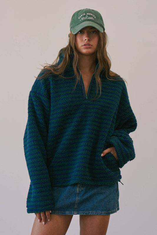 NAVY + FOREST GREEN STRIPED PULLOVER