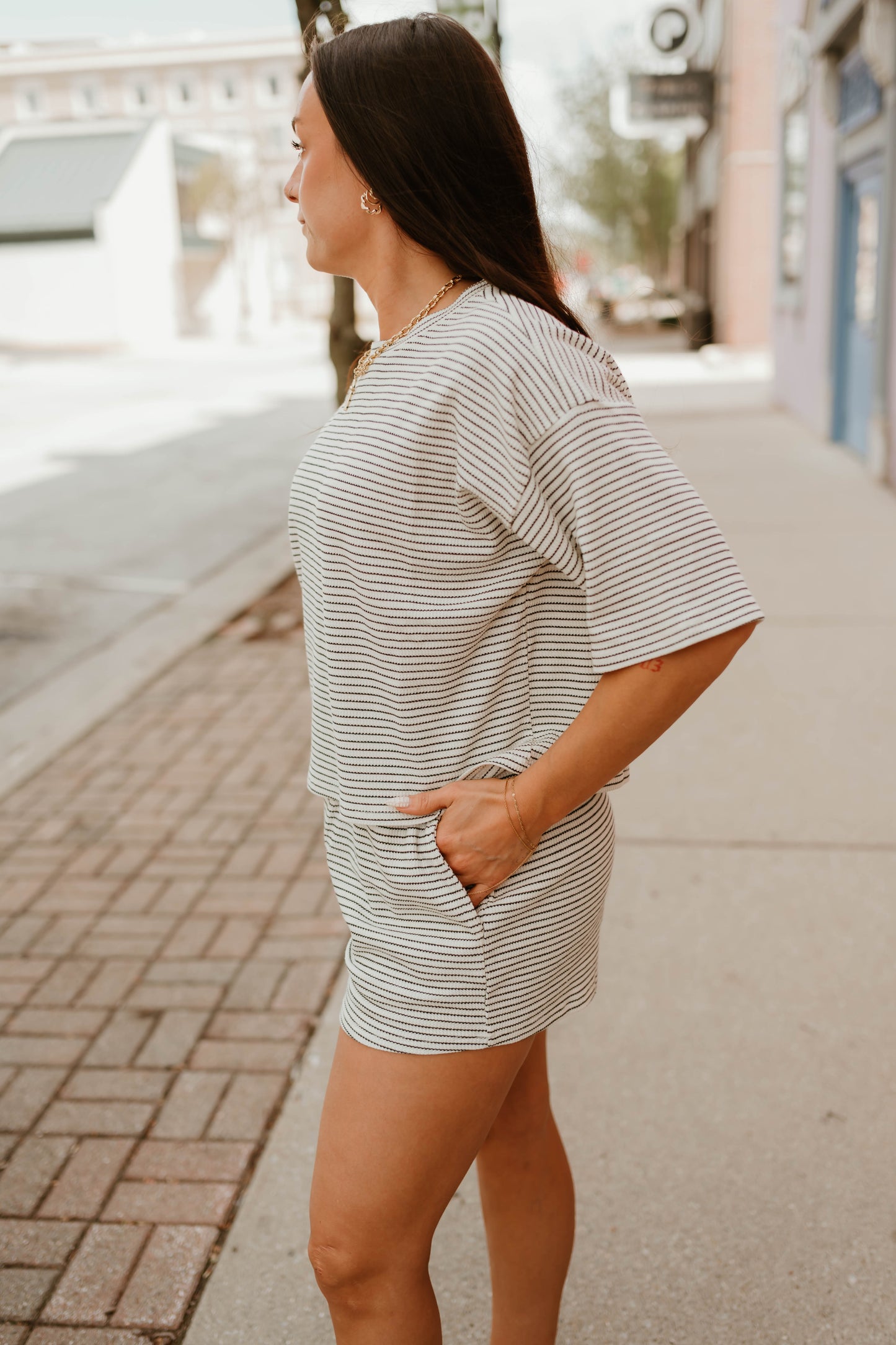 IVORY + BLACK STRIPED TEE & SHORTS SET