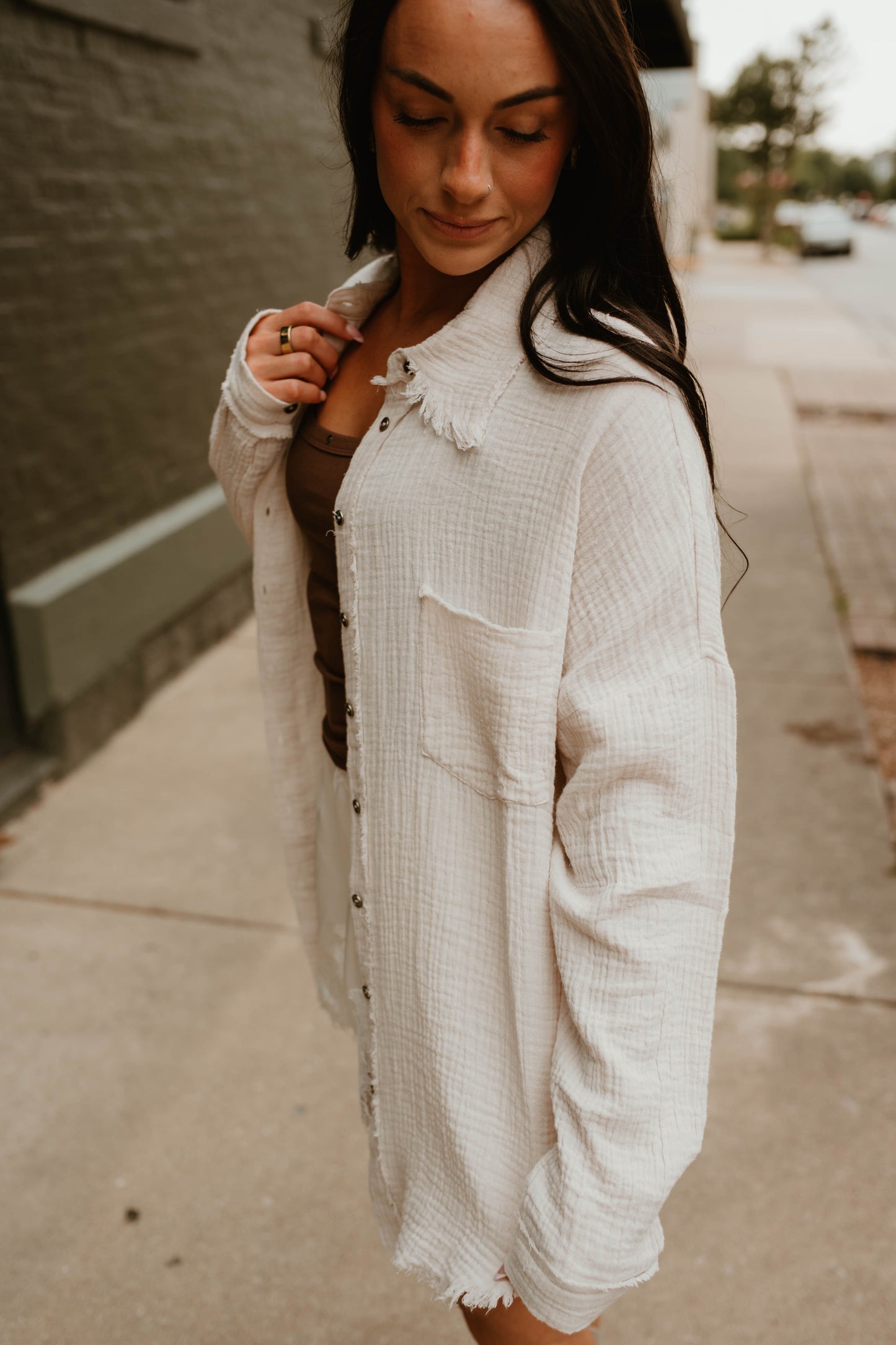 SAND GAUZE BUTTON DOWN