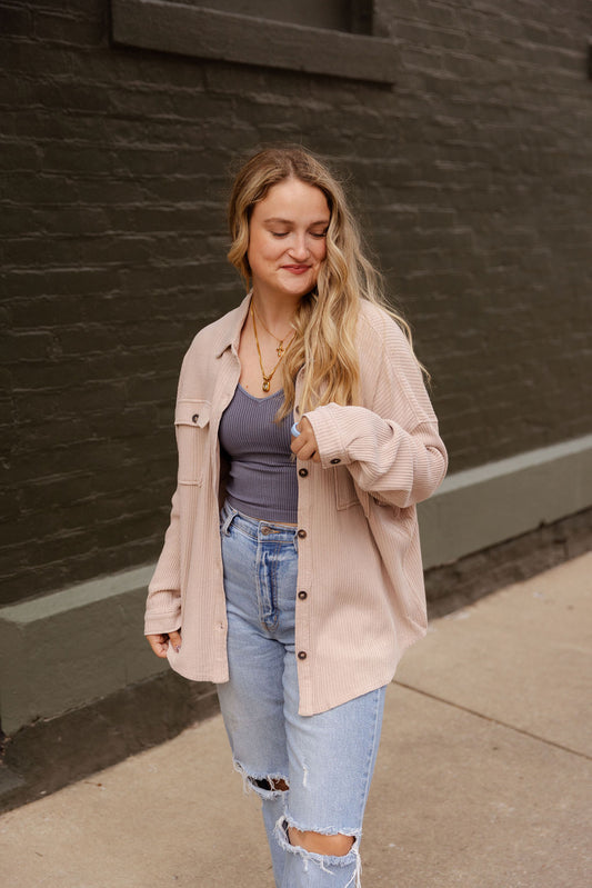OATMEAL WAFFLE KNIT SHACKET