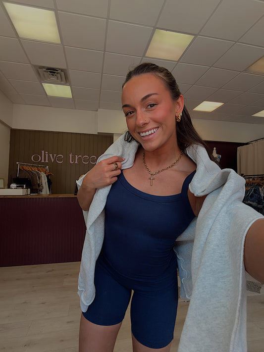NAVY COTTON ATHLETIC ROMPER