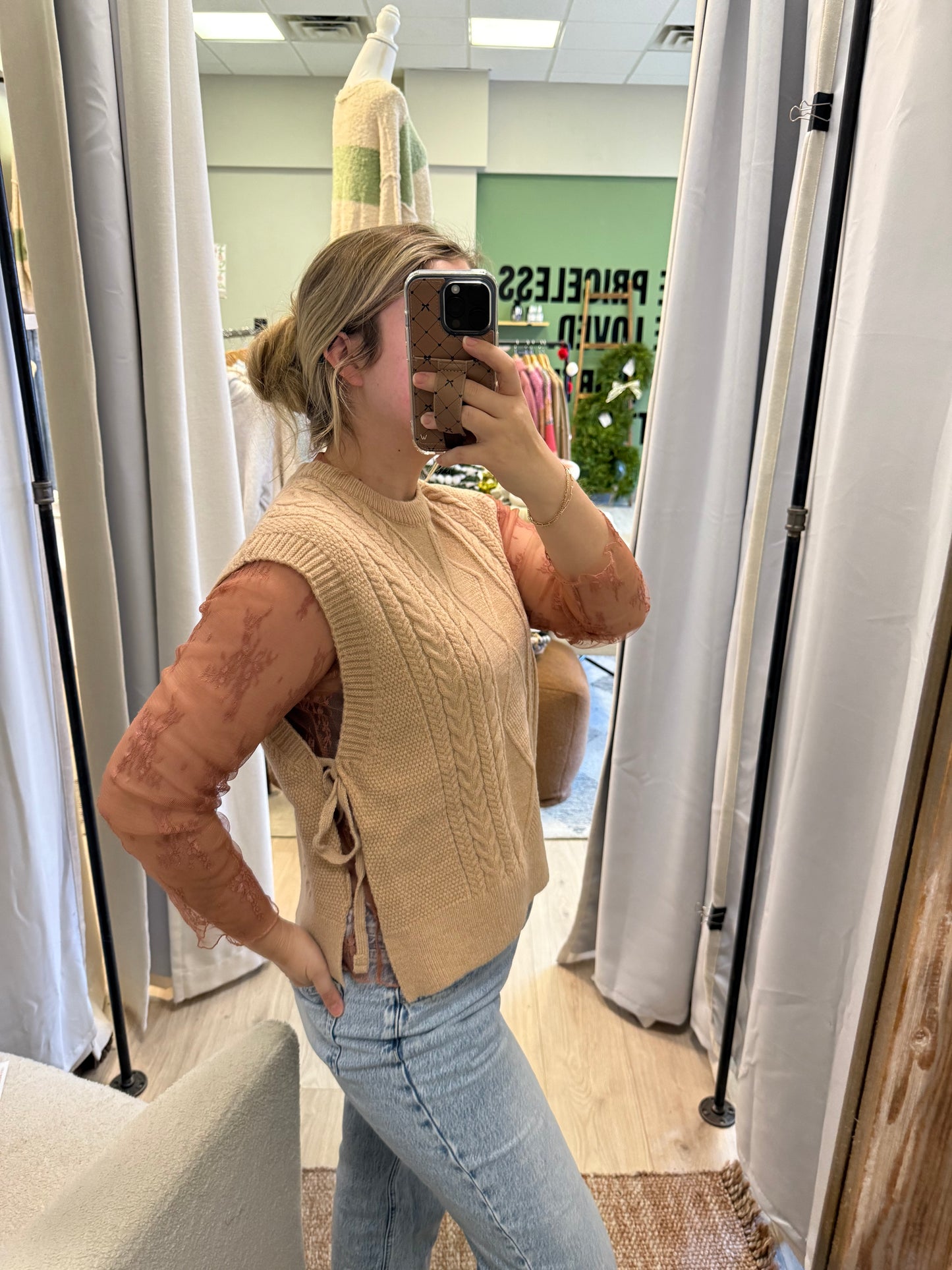 TAUPE SIDE TIE VEST