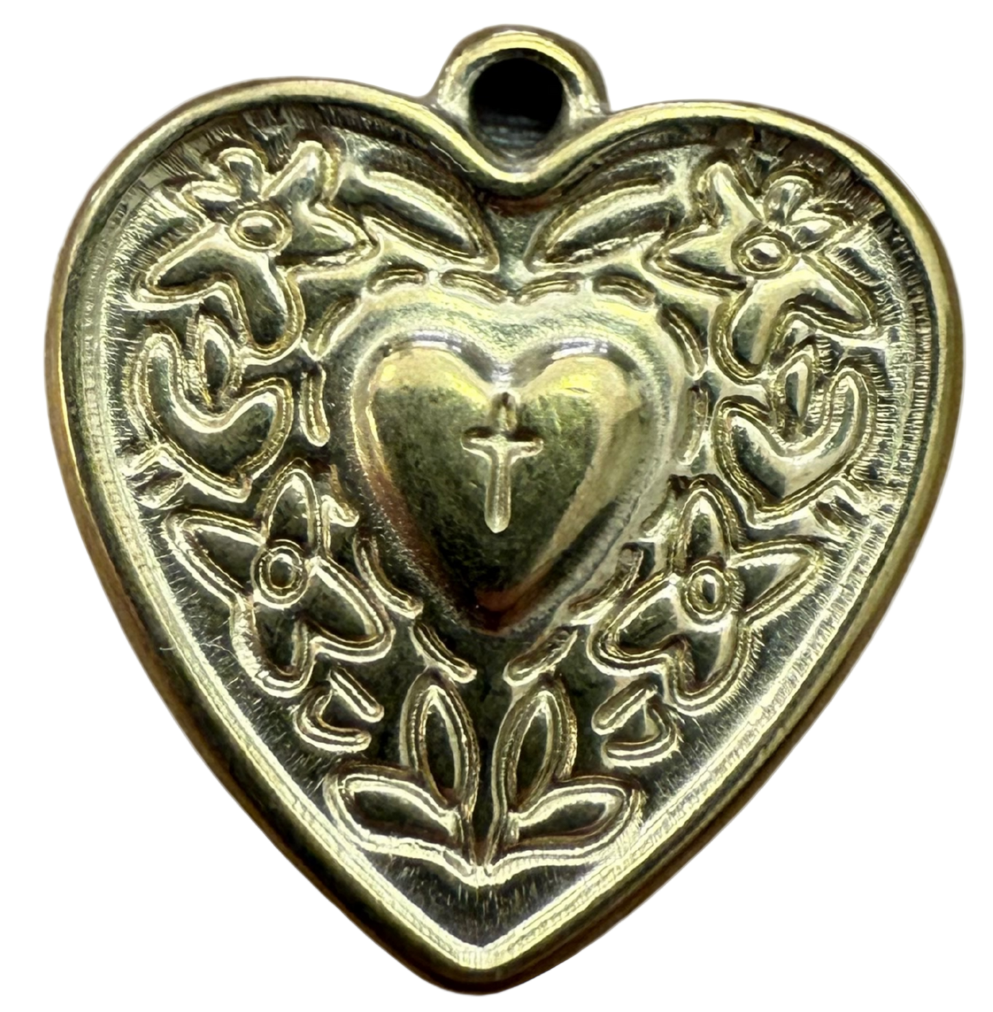 GOLD VINTAGE HEART CROSS CHARM