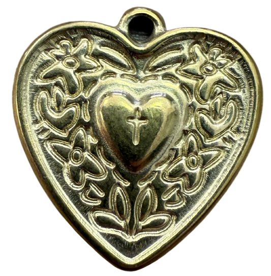 GOLD VINTAGE HEART CROSS CHARM