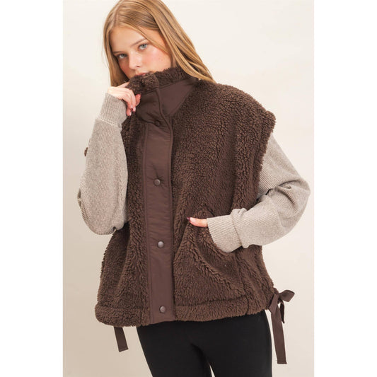 BROWN SHERPA OVERSIZED VEST