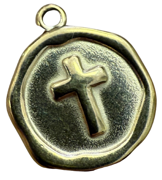 GOLD ROUND CROSS PENDANT CHARM