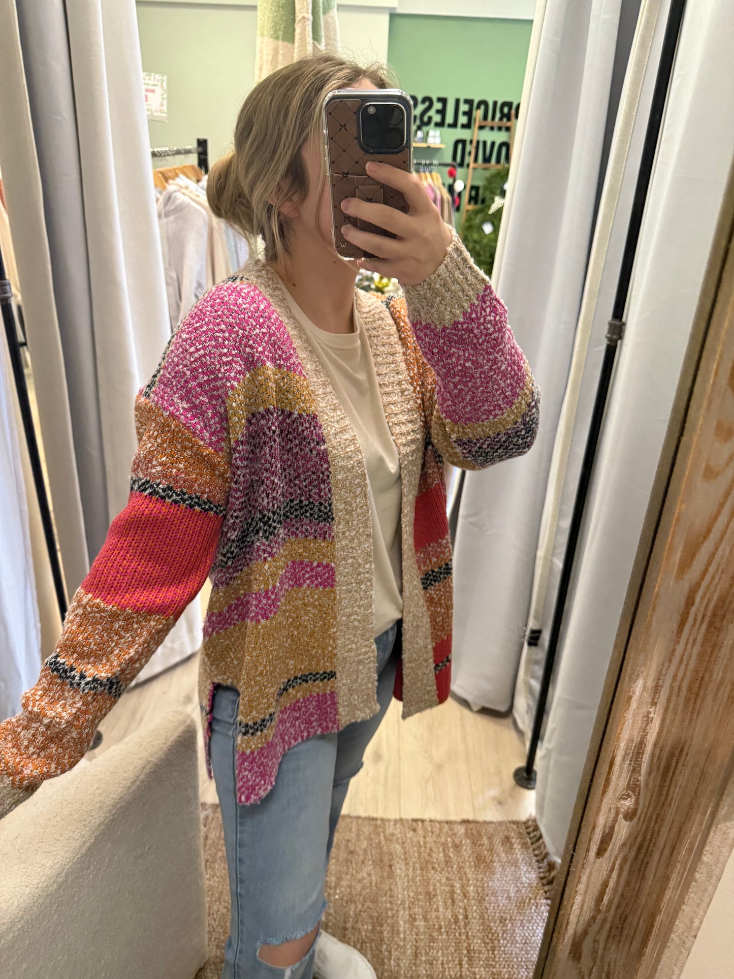 COLOR BLOCK KNIT CARDIGAN