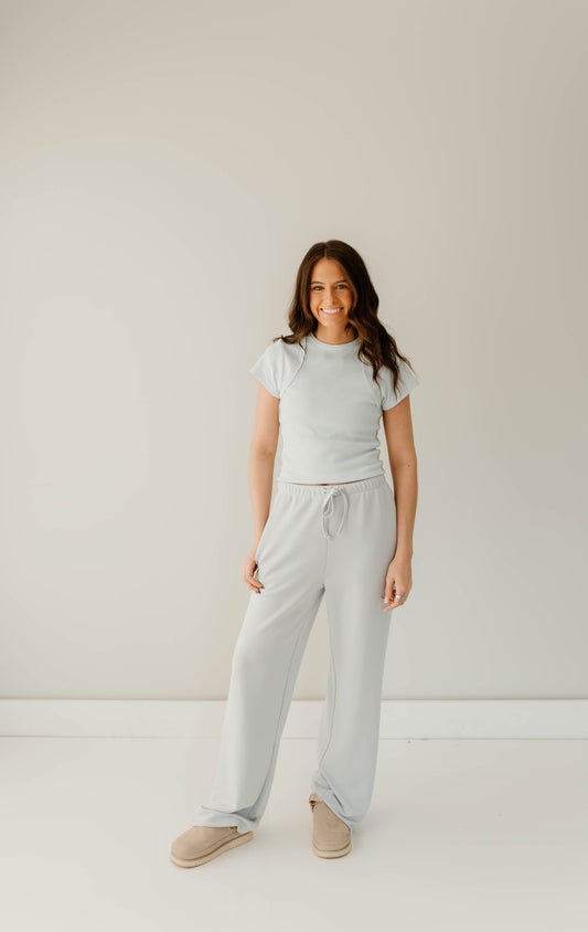 BABY BLUE SHORT SLEEVE + WIDE LEG LOUNGE SET