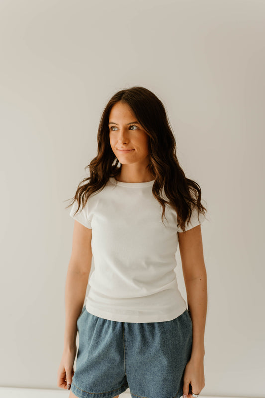 IVORY RIBBED SHORT SLEEVE BASIC