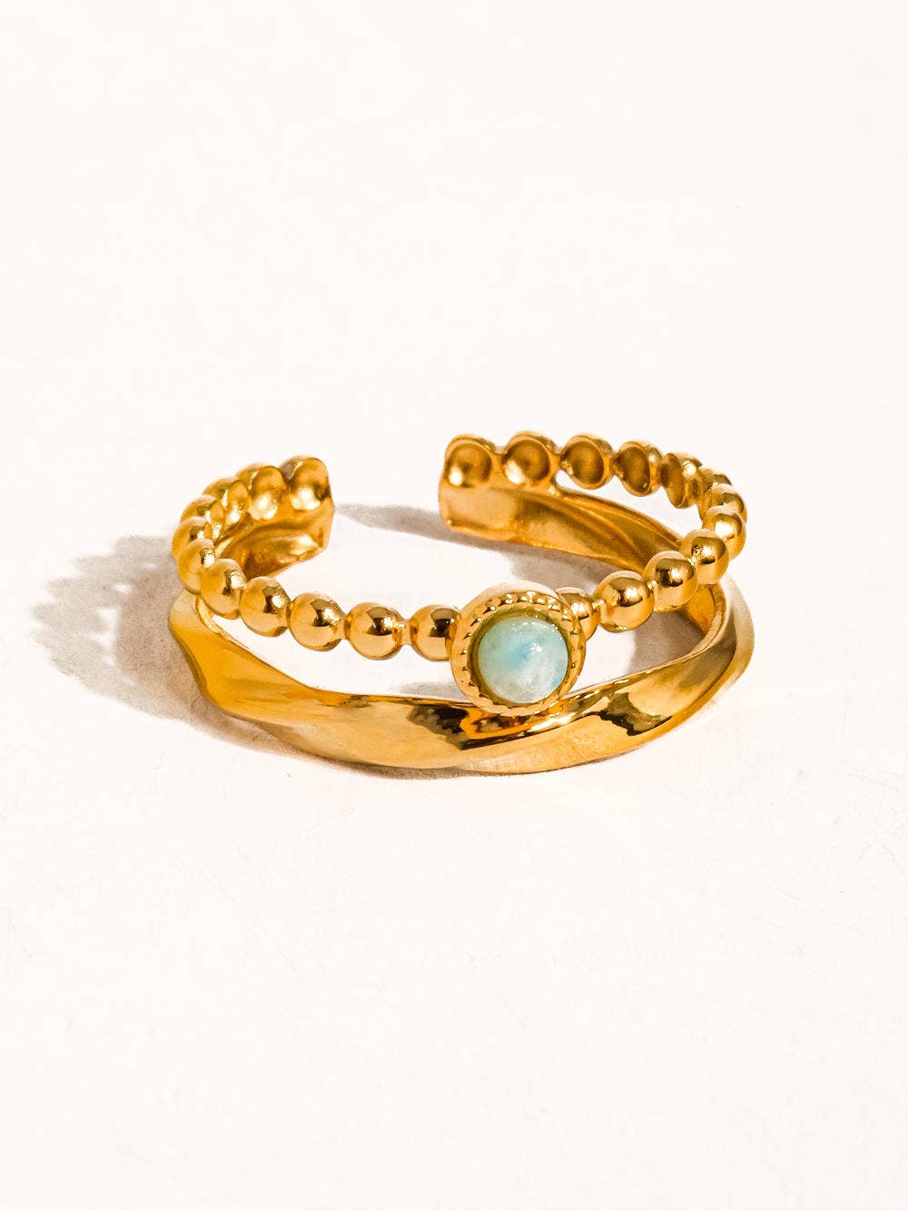 GOLD NON TARNISH LAYERED GREEN STONE RING