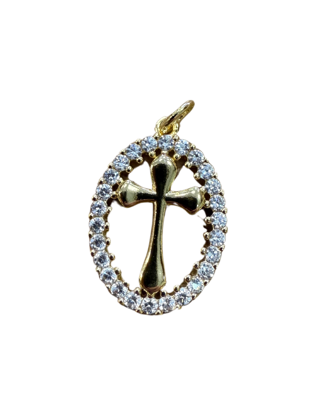 OVAL DIAMOND CROSS CHARM