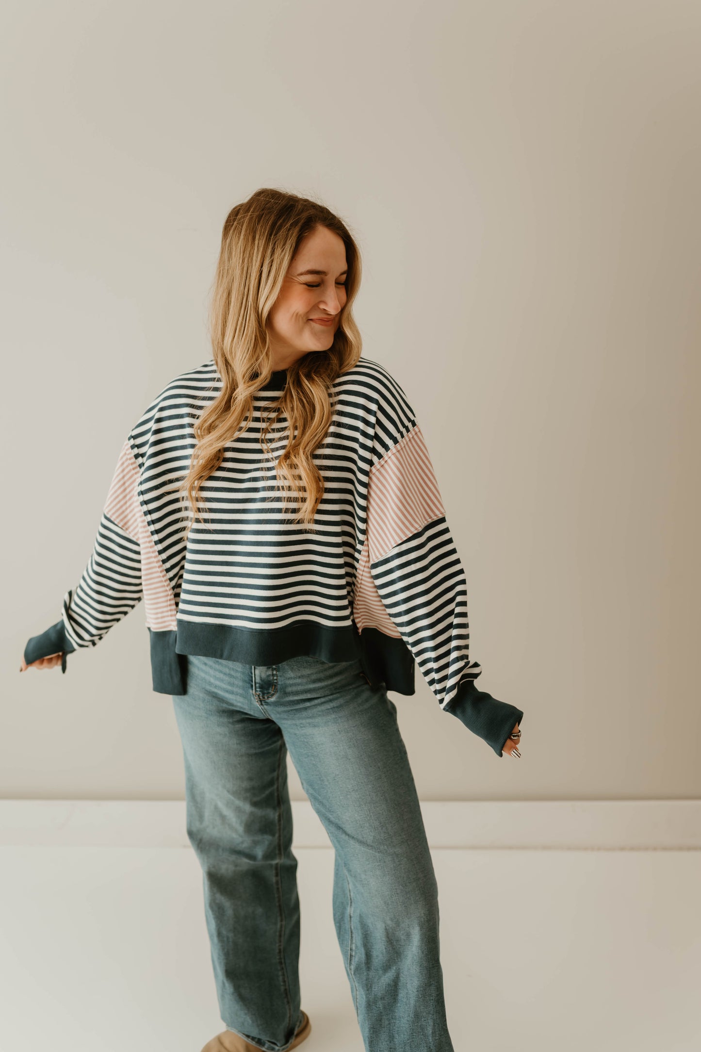 NAVY + PINK STRIPED PULLOVER