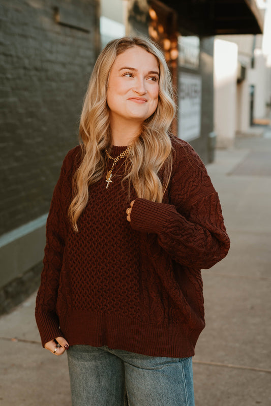 MAROON CABLE KNIT VINTAGE SWEATER