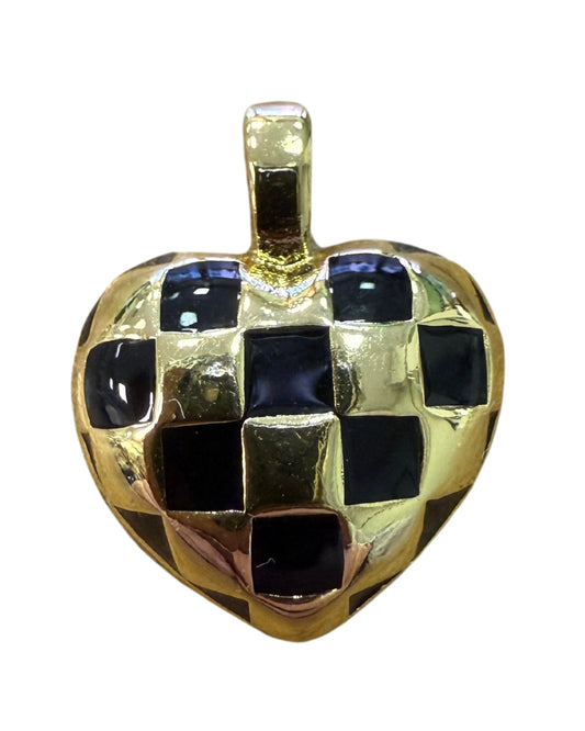 GOLD CHECKERED HEART CHARM