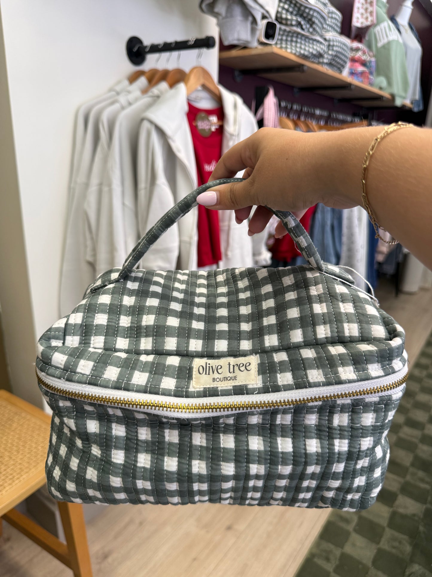 SAGE GINGHAM XL TOILETRY BAG