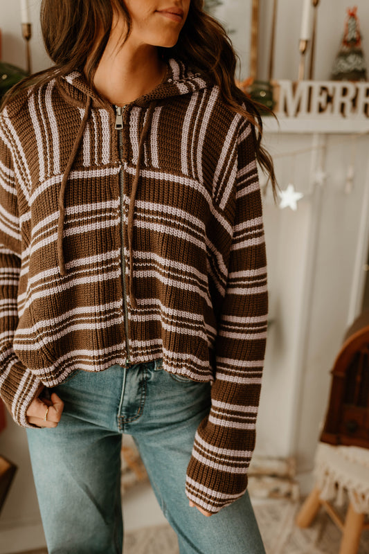 BROWN + LAVENDER KNIT ZIP UP