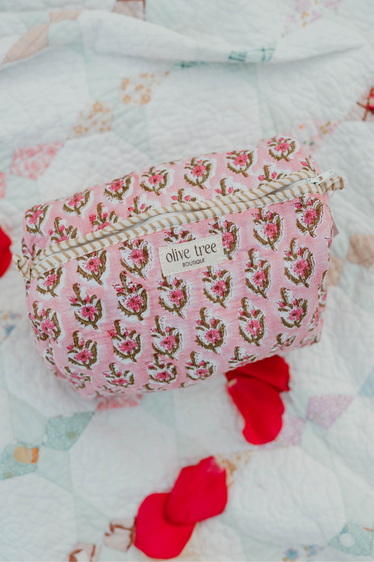 PINK + YELLOW FLORAL MAKEUP BAG