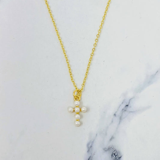 Shell Pearl Cross Necklace